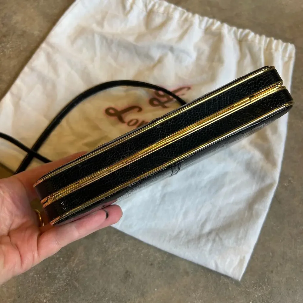 lorenzi black lizard leather convertible clutch